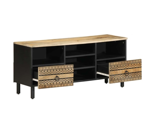 Mueble de TV madera maciza de mango rugosa negro 100x33,5x46 cm