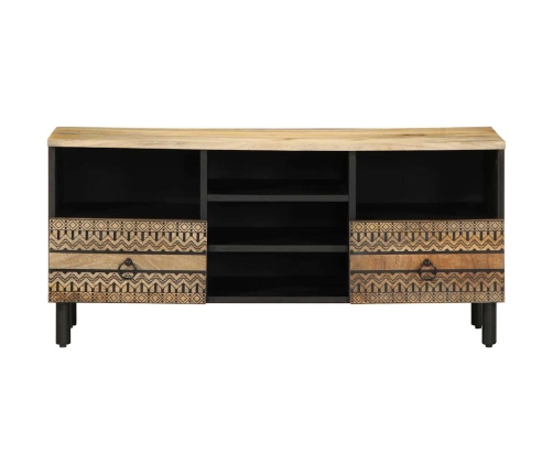 Mueble de TV madera maciza de mango rugosa negro 100x33,5x46 cm