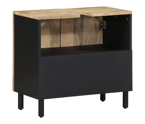 Armario de lavabo de baño madera maciza mango negro 62x33x58 cm