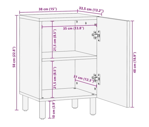 Mueble de baño madera maciza de mango 38x33,5x58 cm