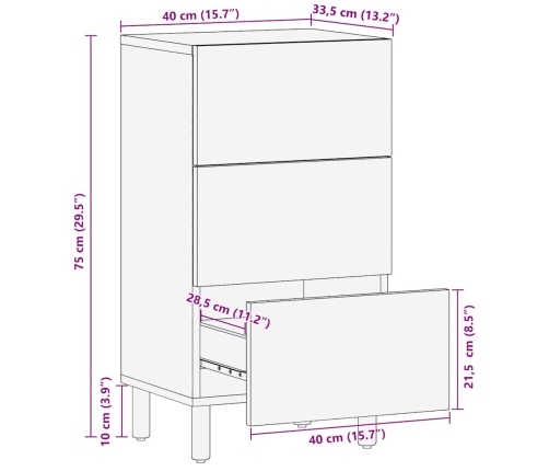 Aparador de madera maciza de mango rugosa 40x33,5x75 cm