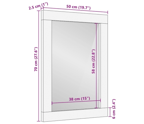 Espejo de baño madera maciza de mango y vidrio 50x70 cm