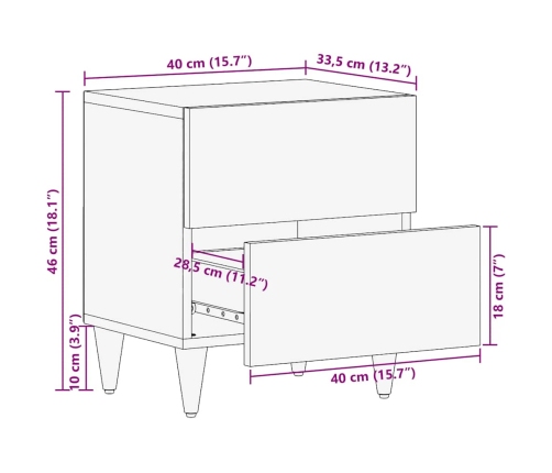 Mesita de noche de madera maciza de mango 40x33,5x46 cm