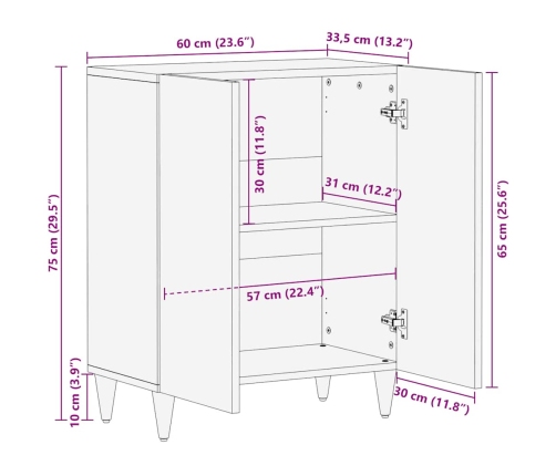 Aparador de madera maciza de mango 60x33,5x75 cm