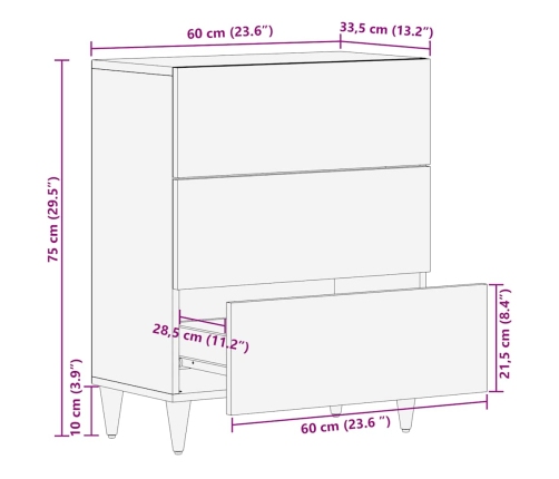 Aparador de madera maciza de mango 60x33,5x75 cm