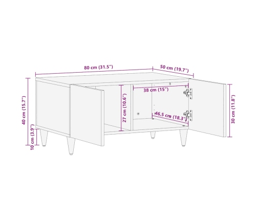 Mesa de centro de madera maciza de mango 80x50x40 cm