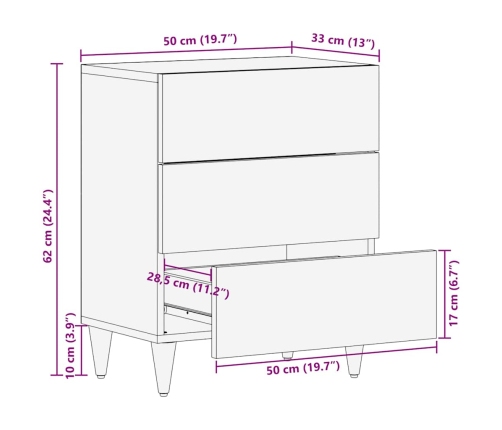 Mesita de noche madera maciza de mango 50x33x60 cm