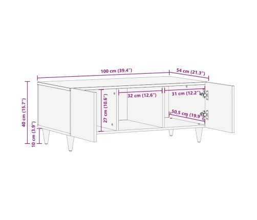 Mesa de centro de madera maciza mango 100x54x40 cm