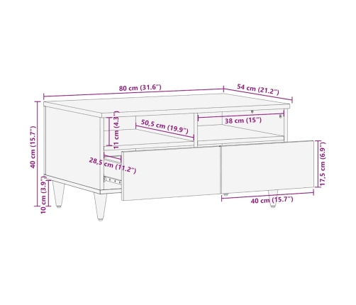 Mesa de centro de madera maciza mango 80x54x40 cm