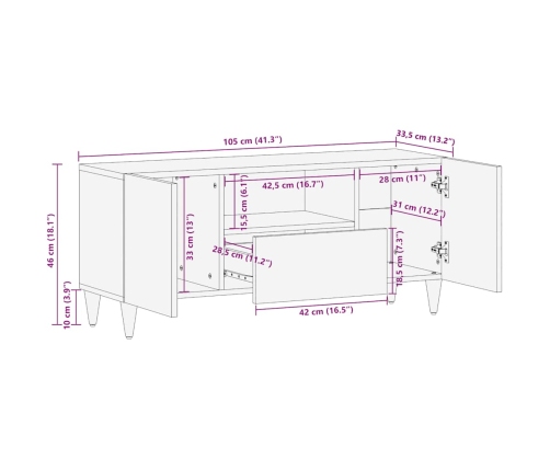 Mueble de TV madera maciza de mango 105x33,5x46 cm