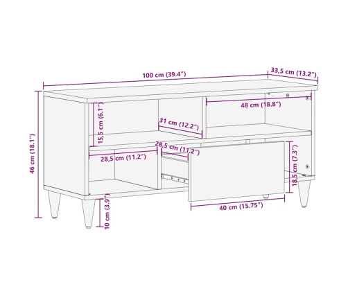 Mueble de TV madera maciza de mango 100x33,5x46 cm