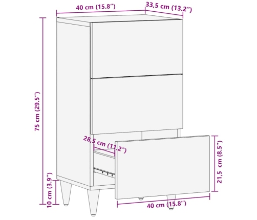 Aparador de madera maciza de mango 40x33,5x75 cm