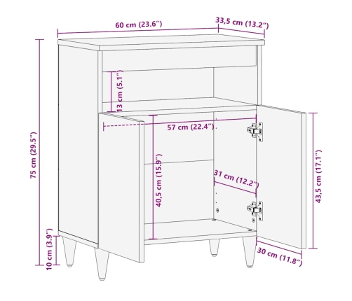 Aparador de madera maciza de mango 60x33,5x75 cm