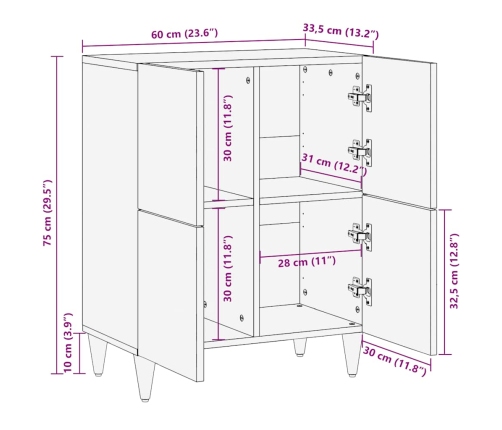 Aparador de madera maciza de mango 60x33,5x75 cm