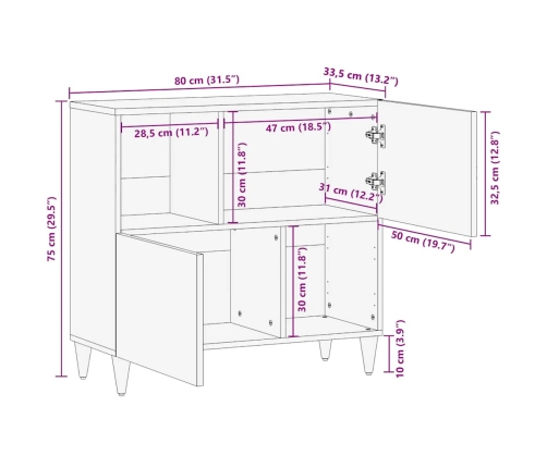 Aparador de madera maciza de mango 80x33,5x75 cm