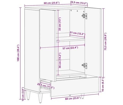 Aparador alto madera maciza de mango 60x33,5x100 cm