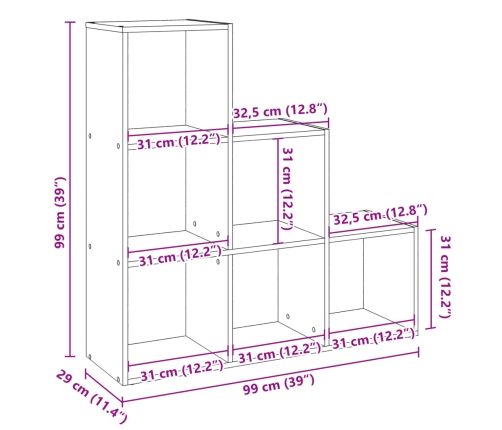 Librería divisor 3 niveles madera ingeniería blanco 99x29x99 cm