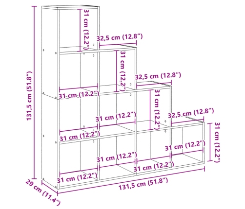 Librería divisora 4 niveles madera blanca 131,5x29x131,5 cm