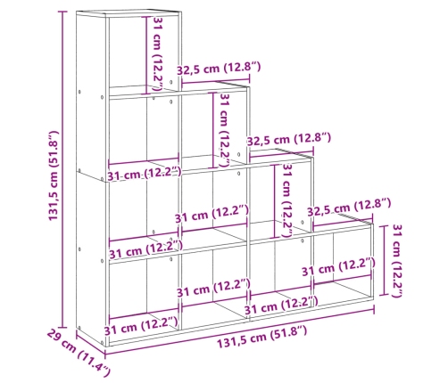 Librería divisora 4 niveles madera negra 131,5x29x131,5 cm