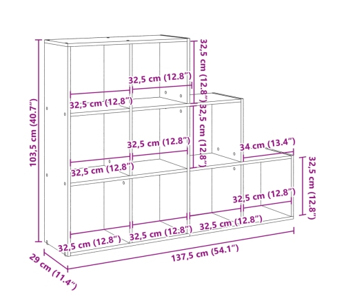 Librería divisora 3 niveles madera Sonoma 137,5x29x103,5 cm