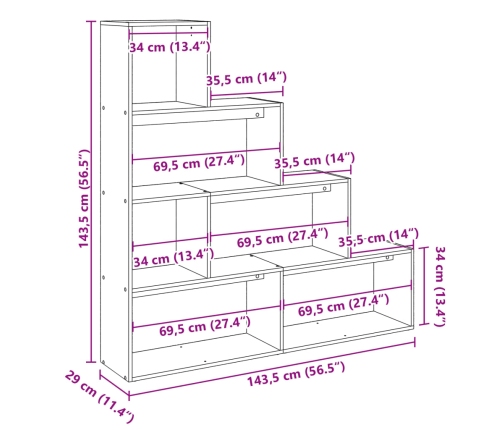 Librería divisora 4 niveles madera blanca 143,5x29x143,5 cm