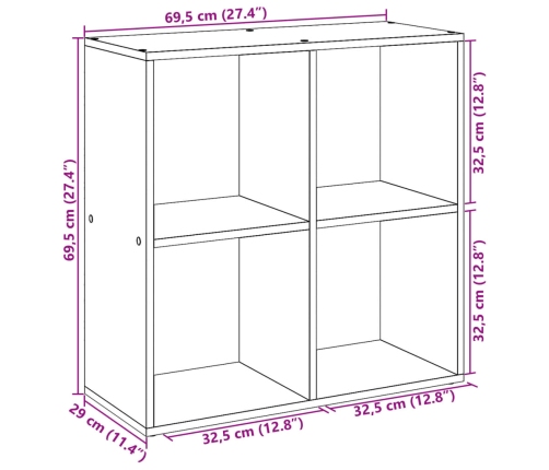 Librería divisora madera gris hormigón 69,5x29x69,5 cm