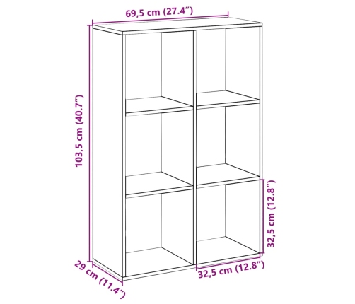 Librería divisora madera ingeniería blanco 69,5x29x103,5 cm