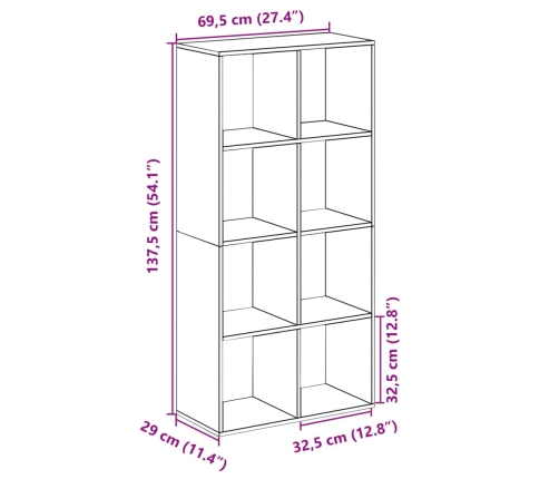 Librería divisora madera ingeniería blanco 69,5x29x137,5 cm