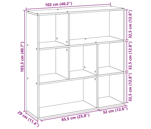 Librería divisor madera ingeniería gris Sonoma 102x29x103,5 cm