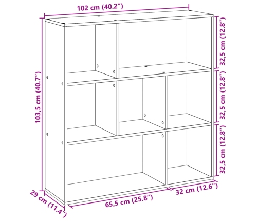 Librería divisora madera ingeniería envejecida 102x29x103,5 cm
