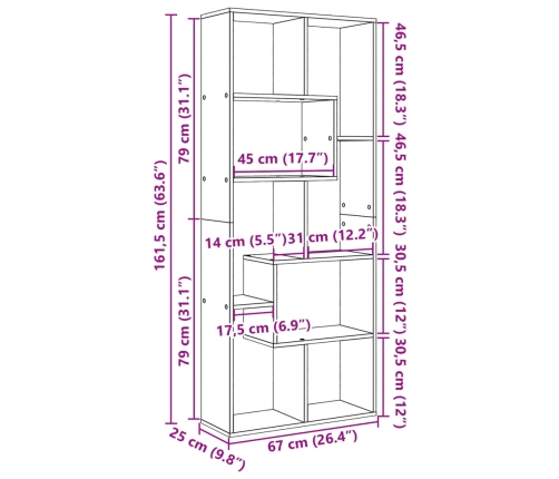 Librería divisora madera ingeniería blanca 67x25x161,5 cm