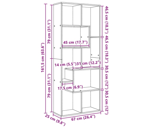 Librería divisora madera ingeniería roble ahumado 67x25x161,5cm