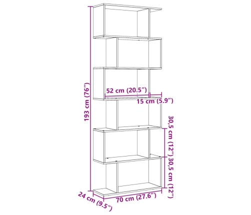 Librería divisor 6 niveles madera ingeniería blanco 70x24x193cm