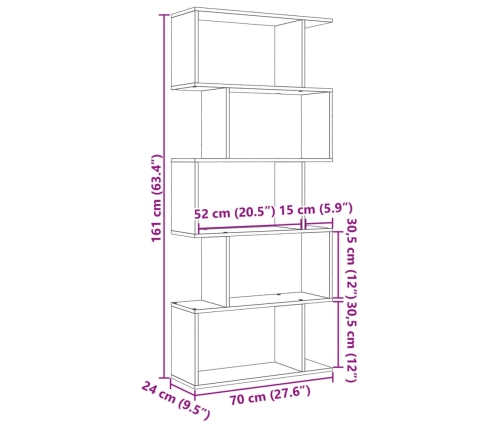 Librería divisor 5 niveles madera ingeniería blanco 70x24x161cm