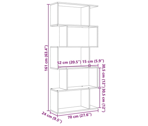 Librería divisora 5 niveles madera gris hormigón 70x24x161 cm