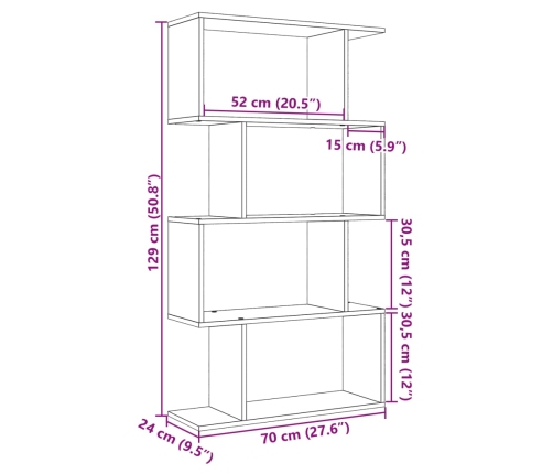 Librería divisora 4 niveles madera roble Sonoma 70x24x129 cm