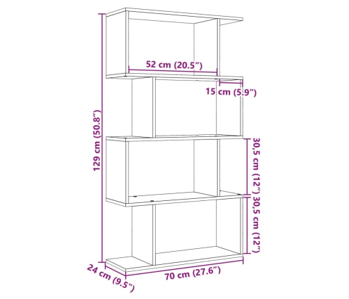 Librería divisora 4 niveles madera gris hormigón 70x24x129 cm