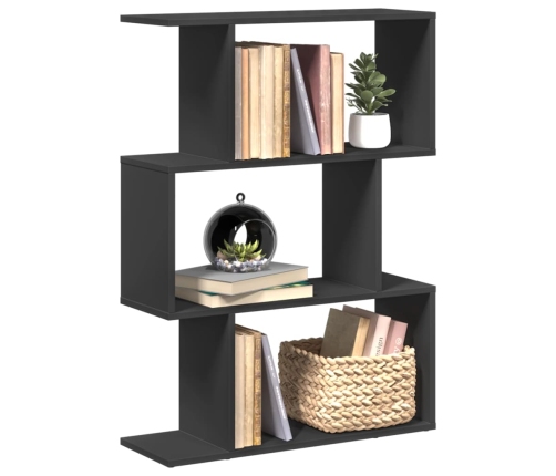 Librería divisora 3 niveles madera ingeniería negra 70x24x97 cm