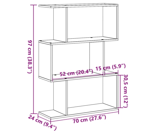 Librería divisora 3 niveles madera roble Sonoma 70x24x97 cm