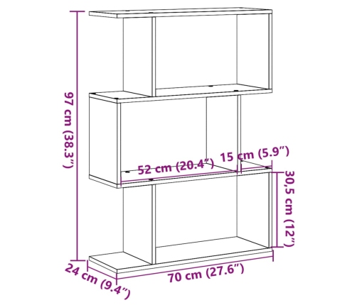 Librería divisora 3 niveles madera gris Sonoma 70x24x97 cm