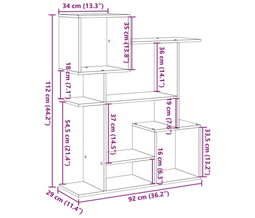 Librería divisora madera ingeniería blanca 92x29x112 cm