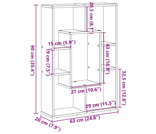 Estantería de madera de ingeniería gris hormigón 63x20x90 cm