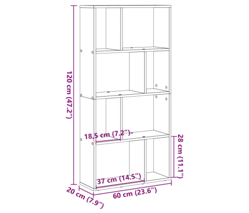 Estantería de madera de ingeniería gris hormigón 60x20x120 cm