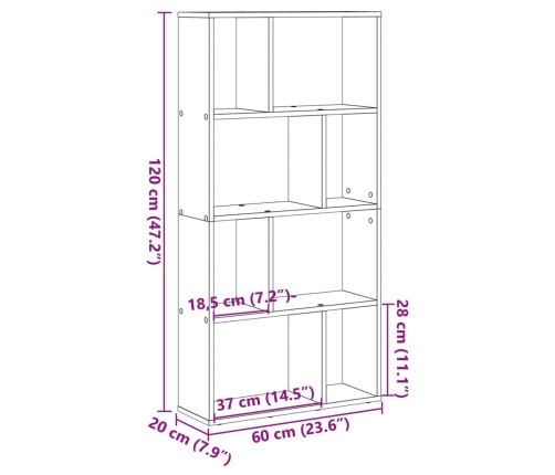 Estantería de madera de ingeniería marrón roble 60x20x120 cm