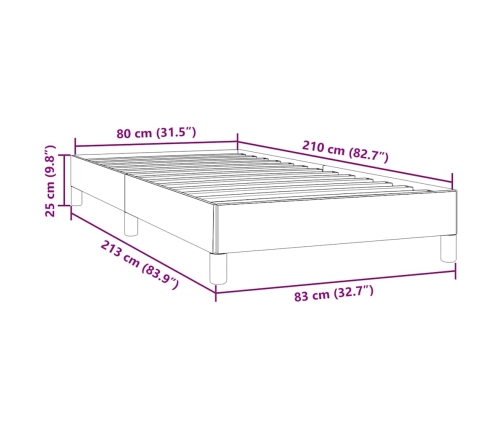 Estructura de cama sin colchón terciopelo gris claro 80x210 cm