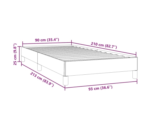 Estructura de cama sin colchón terciopelo gris claro 90x210 cm