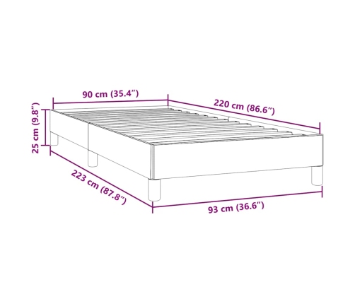 Estructura de cama sin colchón terciopelo gris claro 90x220 cm