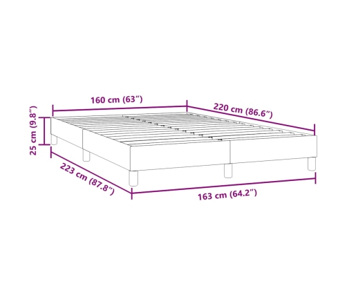 Estructura de cama sin colchón terciopelo gris claro 160x220 cm