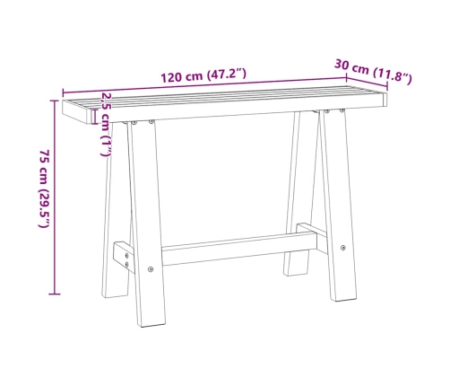 Mesa consola NOAIN patas en A madera maciza pino 120x30x75 cm