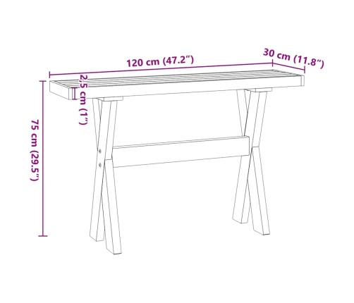 Mesa consola NOAIN patas en X madera maciza pino 120x30x75 cm